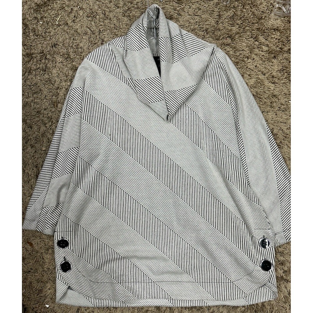 Ali Miles Womens Size L Beige Gray 3/4 Sleeve Striped Cowl Neck Top (J6)